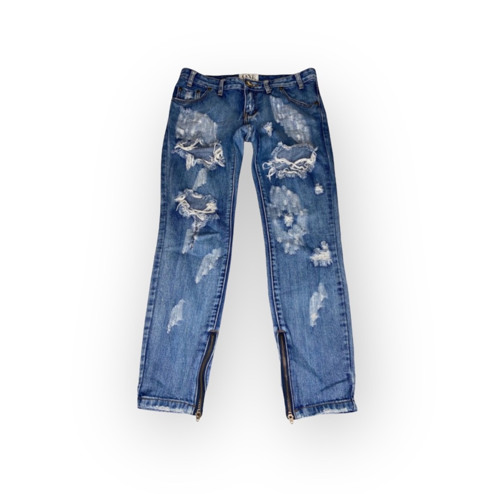 One Teaspoon ☻︎ Trashed Freebirds Skinny Ankle Skinny Zip Jeans ☻︎ Cobain ☻︎ 26 - Picture 4 of 16